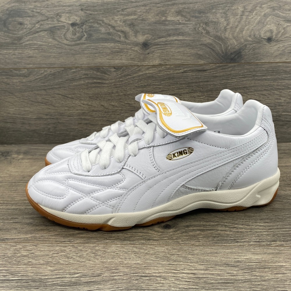 Puma King 21 IT Indoor Soccer Shoes Mens 10 White Gold Leather 401683-02
